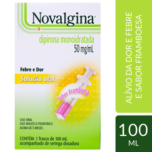 Novalgina 50mg/mL Solução Oral Sabor Framboesa - Frasco com 100mL