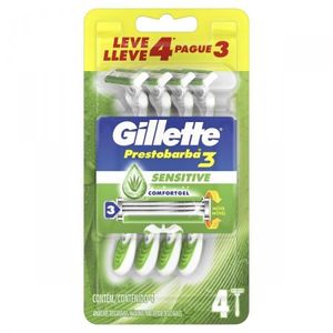 Gillette Prestobarba 3 Sensitive Comfortgel Aparelho de Barbear 4 unidades