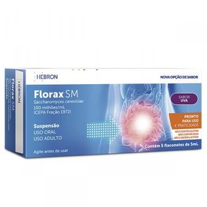 Florax SM-Adulto 100Milhões/mL Suspensão Oral Sabor Uva - 5 Flaconetes com 5 mL