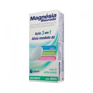 Magnésia Bisurada 63.7mg + 3.3mg + 521mg + 67mg Pastilha Sabor Menta   Caixa com 40 Pastilhas