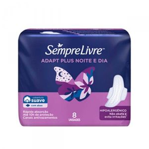 Absorvente Sempre Livre Adapt Plus Noite e Dia Com Abas Absorvente noturno com cobertura suave, com abas 8 Unidades