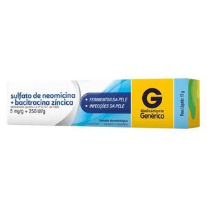 Sulfato de Neomicina + Bacitracina 5MG/G + 250UI/G Pomada dermatológica   Bisnaga com 15 g