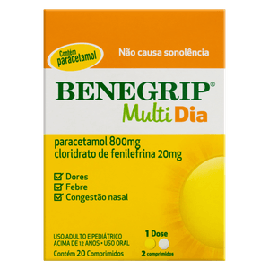 Benegrip Multi Dia 800MG + 20MG Comprimido - Caixa com 20 Comprimidos