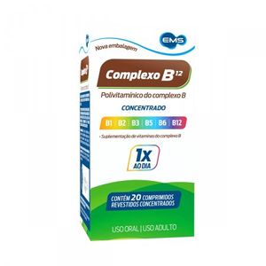 Complexo B 15MCG + 25MG + 3.3MG + 30MG + 10MG + 50MG + 3mg + 2mg + 5mg + 2mg + 20mg Comprimido revestido - Frasco com 20 Comprimidos