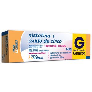 Nistatina + Óxido de Zinco 100000UI/G + 200MG/G Pomada dermatológica   Bisnaga com 60 g