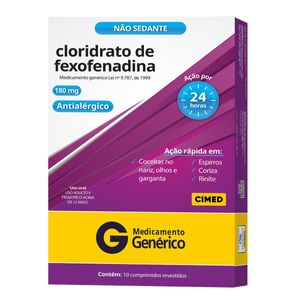 Cloridrato de Fexofenadina 180mg Comprimido - Caixa com 10 Comprimidos