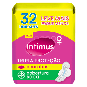 Absorvente Intimus Gel Tripla Protecao Cobertura Seca Com Abas, 32 Unidades