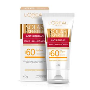 Protetor Solar Facial FPS60 Loréal Solar Expertise Antirrugas Ativo Hialurônico com Cor 40G