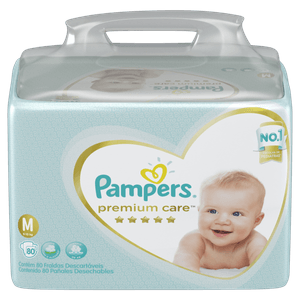 Fralda Pampers Premium Care Jumbo Tamanho M com 80 Unidades