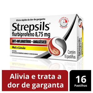 Strepsils 875mg Sabor Mel e Limão - Caixa com 16 Pastilhas